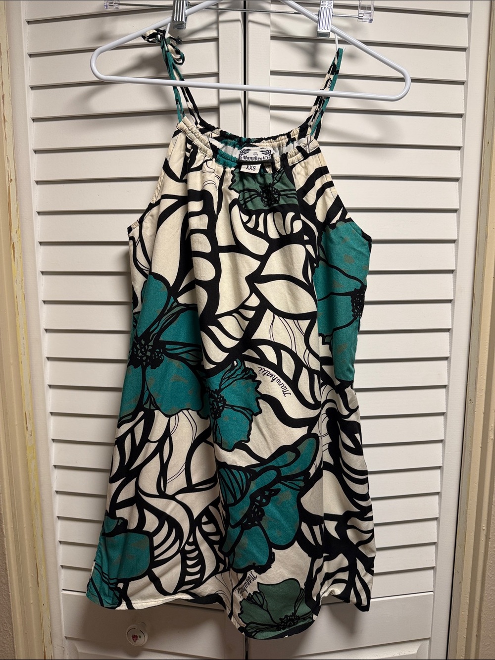 Manuhealii Teal and Black Floral Mini Dress w/ Slip